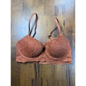 Aerie Lace Bra 32D Rust Floral Padded Underwire